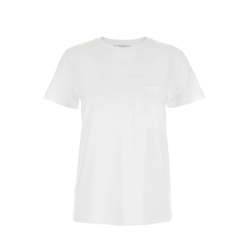 ‘Papaia’ White Crewneck T-Shirt with Tonal Logo Embroidery on the Front in Cotton Woman