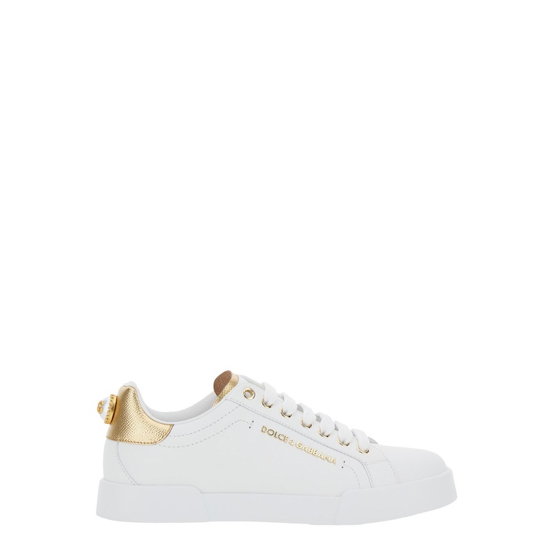 ‘Portofino’ White Sneaker with Logo and Metallic Inserts in Leather Woman