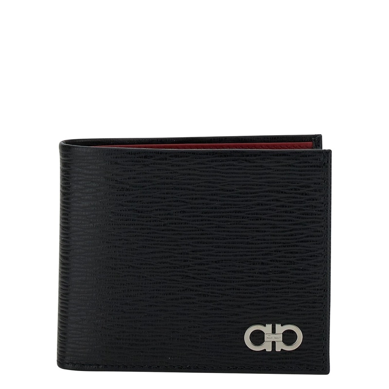 Revival Gancini Black Wallet in Textured Leather Man Ferragamo