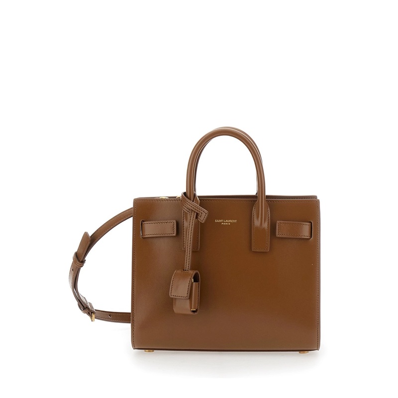 ‘Sac du Jour’ Brown Nano Handbag with Logo Lettering on the Front in Leather Woman