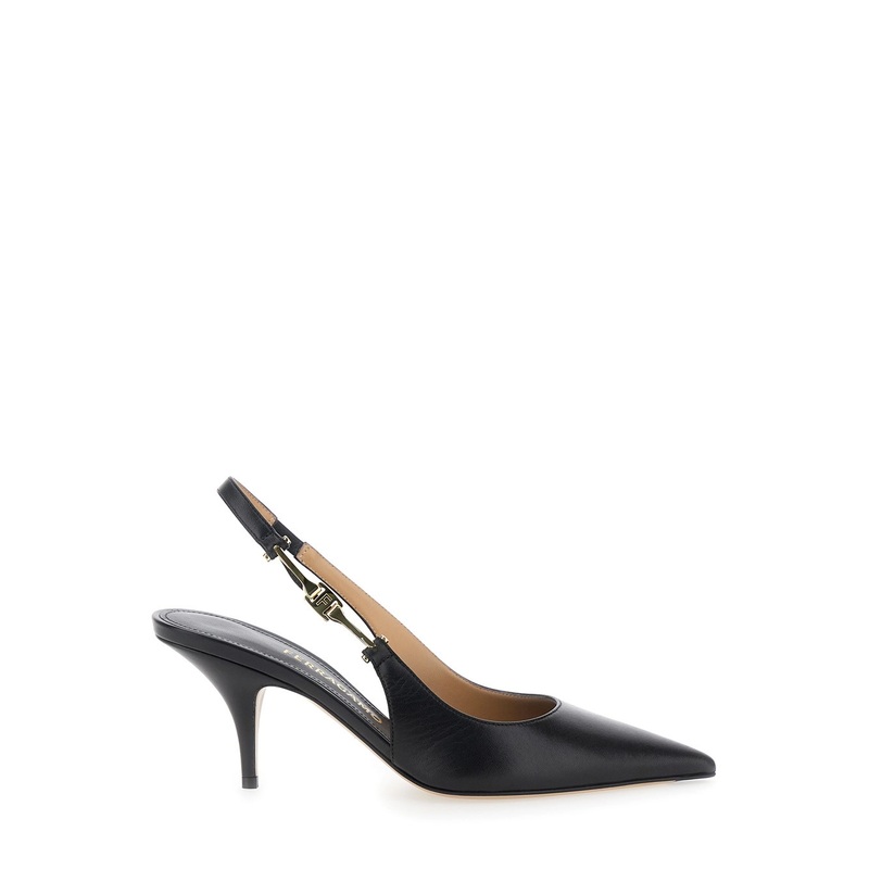 ‘Tally’ Black Slingback Pumps with Medium Stiletto Heel in Leather Woman
