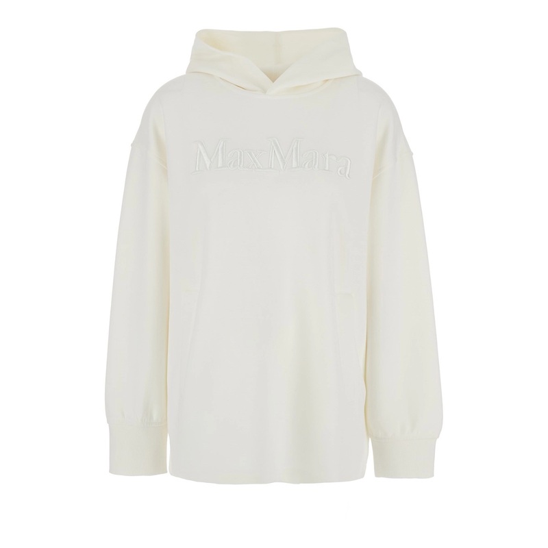 ‘Visiera’ White Hoodie with Fixed Hood and Logo Lettering Embroidery on the Front in Cotton Blend Woman