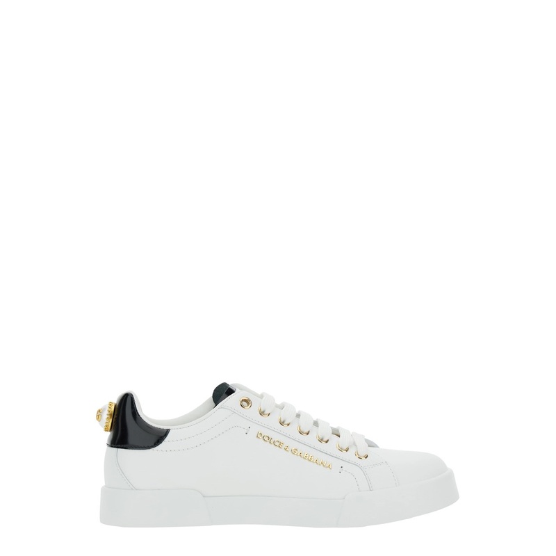 White Low Top Sneakers with Logo Lettering on the Tongue and Logo Detail on the Heel in Leather Woman