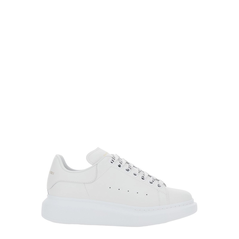 White Low Top Sneakers with Logo Lettering on Tongue and Heel in Leather Woman