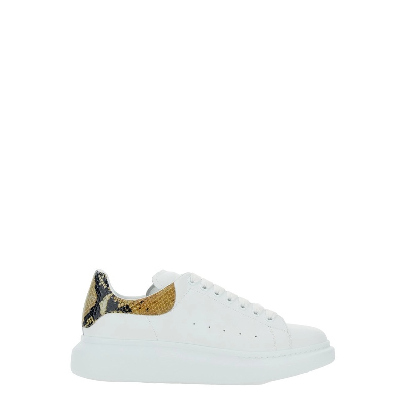 White Oversize Sneakers with Snake Print on the Heel in Leather Man