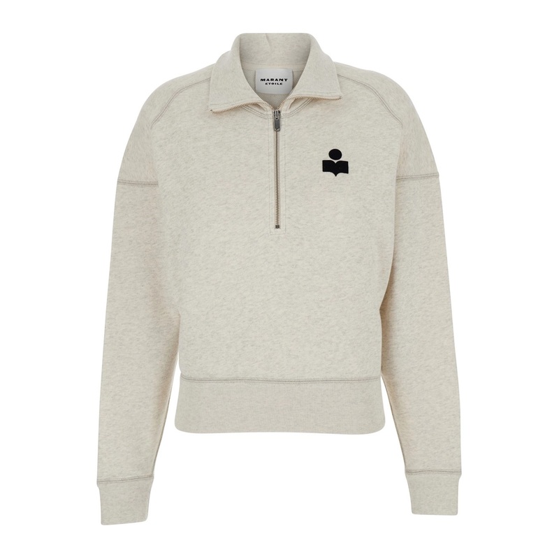 White Sweatshirt with Stand-Up Collar and Logo on the Front in Cotton Blend Woman