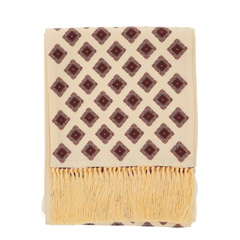 Yellow Scarf with All-Over Print and Fringed Hem in Silk Man