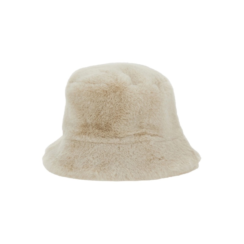 ‘Amara’ White Bucket Hat in Ecofur Woman