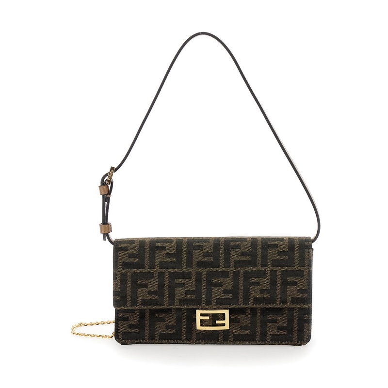‘Baguette’ Brown Wallet on Chain with FF Closure in Canvas Woman