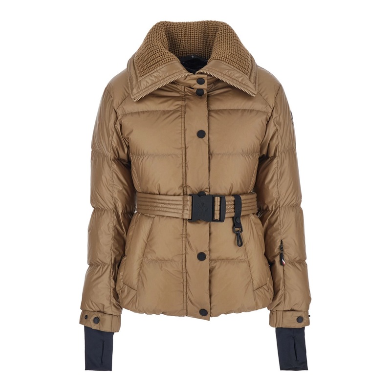 ‘Bataillouse’ Beige Down Jacket with Logo Patch on the Sleeve and Front Belt in Tech Fabric Woman