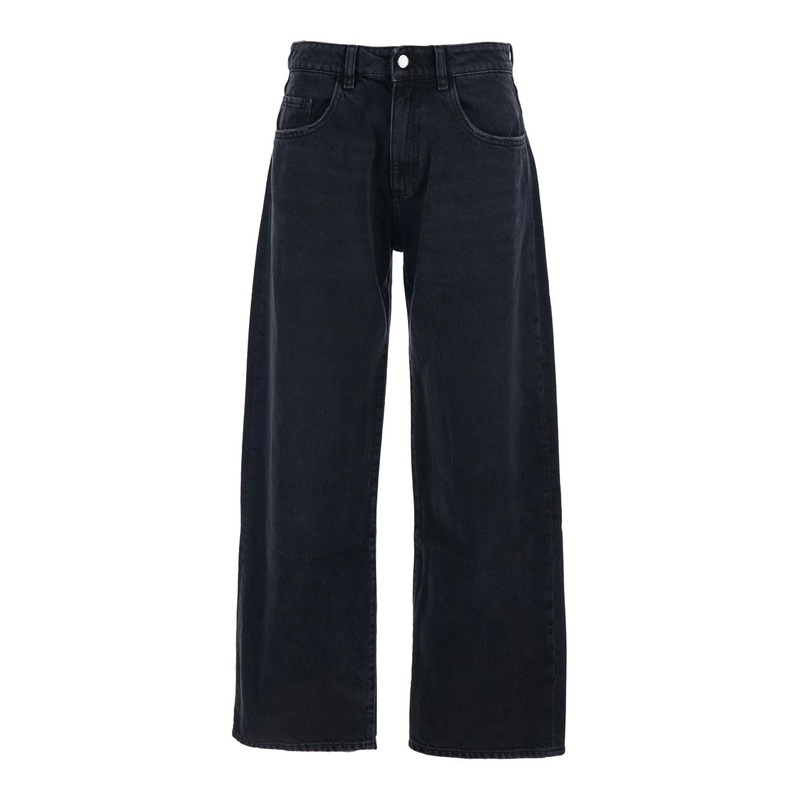 ‘Bea’ Black Jeans with Wide Leg and Logo Patch on the Rear in Denim Woman