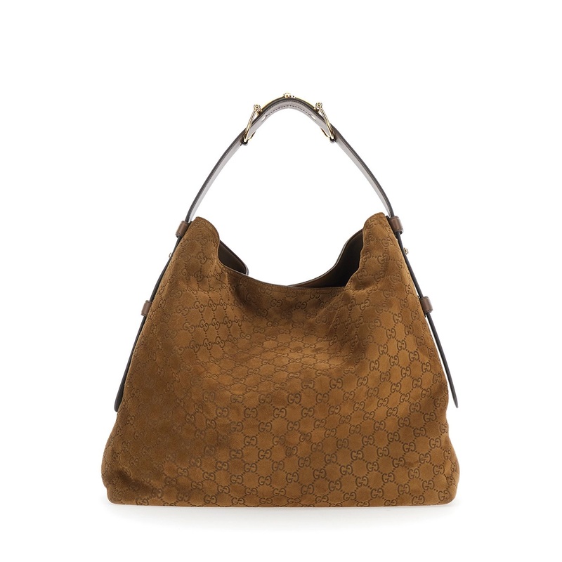 ‘Beatrix Large’ Brown Shoulder Bag with All-Over GG Motif in Suede Woman