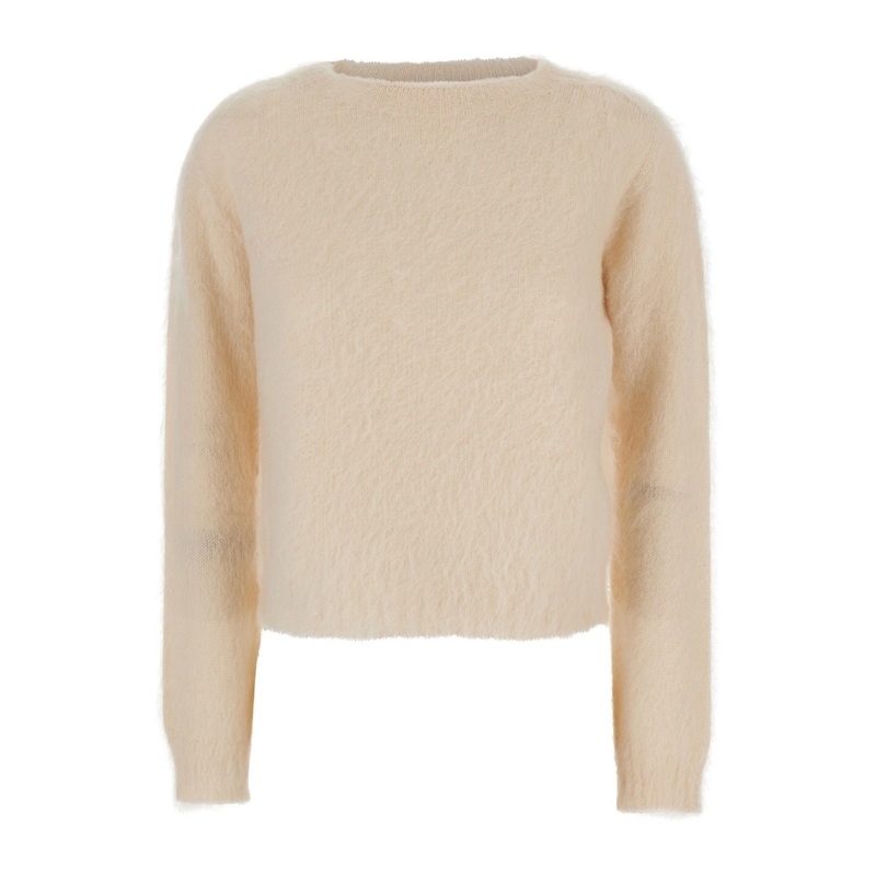 Beige Crew Neck Sweater with Brushed-Effect in Wool Blend Woman