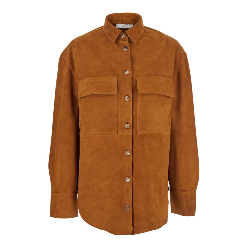 Beige Jacket with Classic Collar in Suede Woman