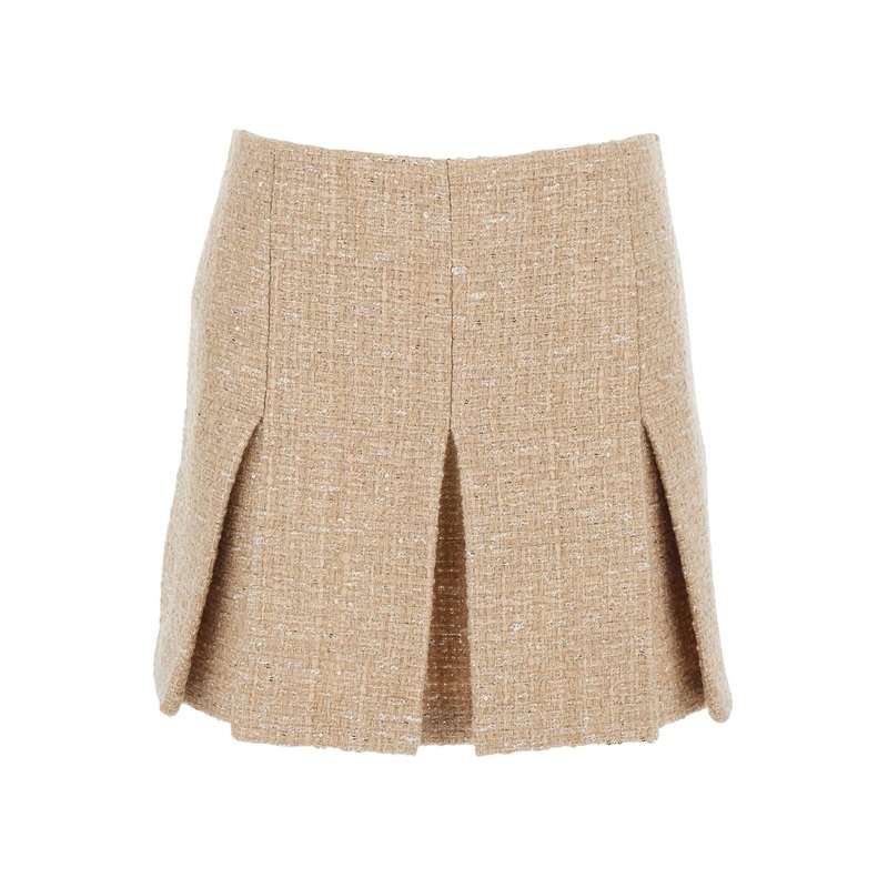 Beige Miniskirt with Pleated Details on the Front and Logo Plaque on the Rear in Tech Fabric Woman