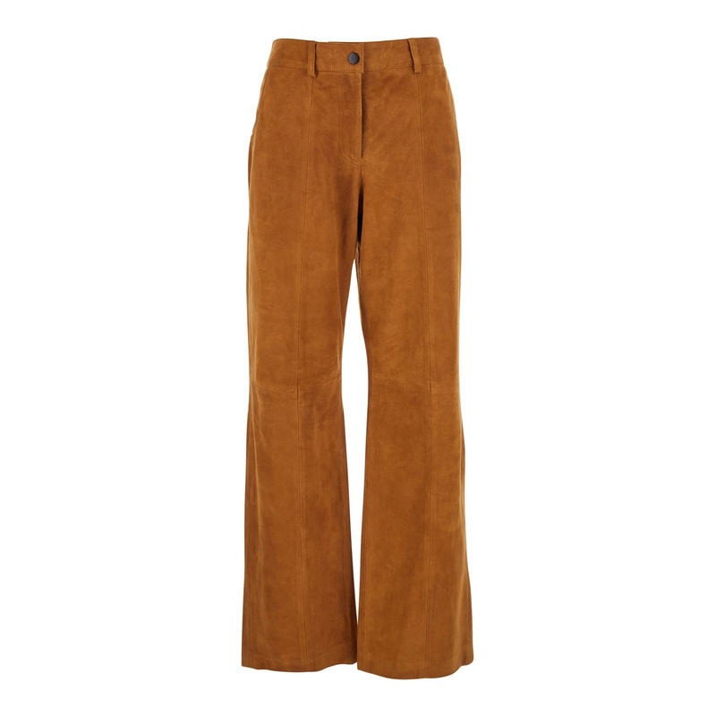 Beige Pants with Belt Loops and Semi-Elastic Waist in Suede Woman