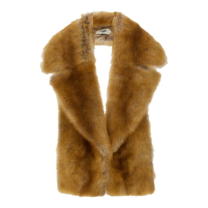 Beige Wide Scarf with Horizontal Stripes in Fur Woman