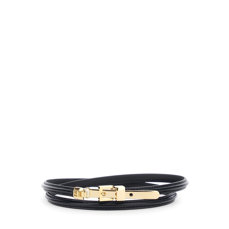 Black Belt with Front Buckle Closure in Leather Woman