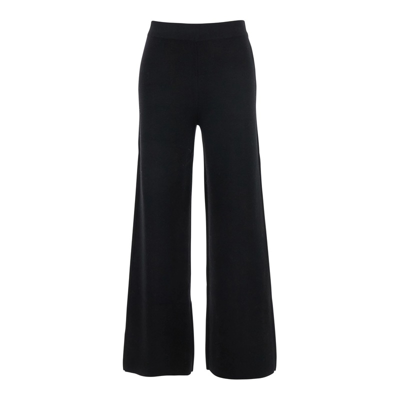 Black Pants with High Elastic Waist in Wool and Cashmere Woman