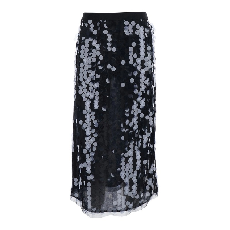 Black Skirt with All-Over Sequins in Tech Fabric Woman
