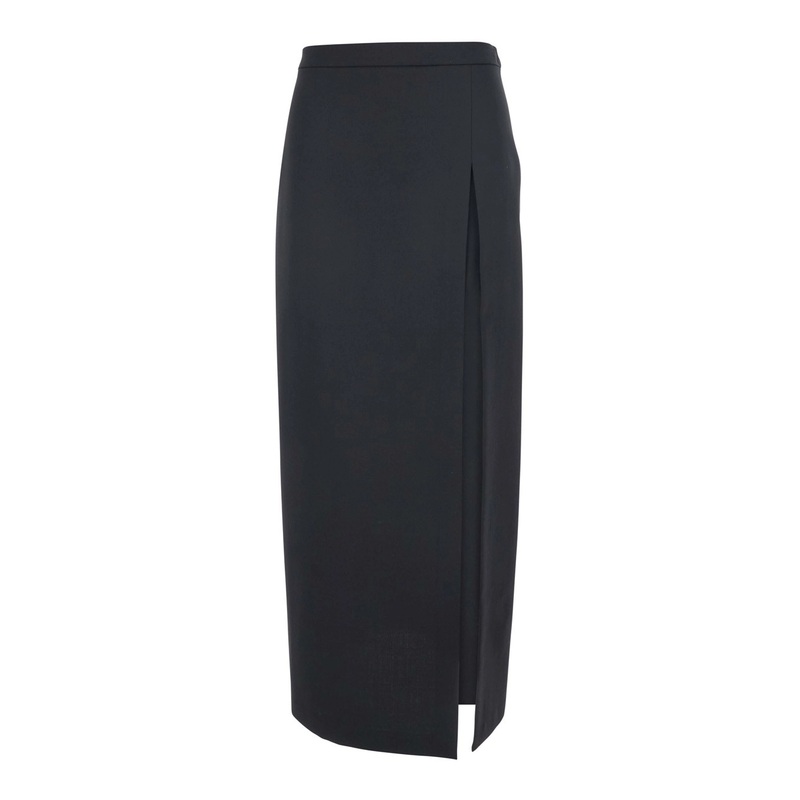 Black Skirt with Front Single Slit in Fabric Woman