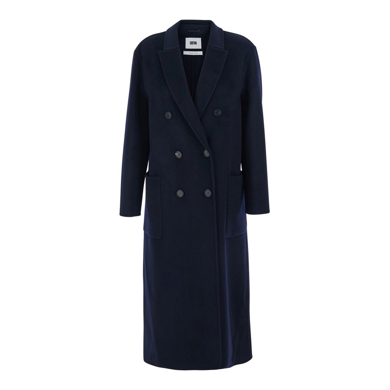 Blue Coat with Double-breasted Fastening in Wool Woman