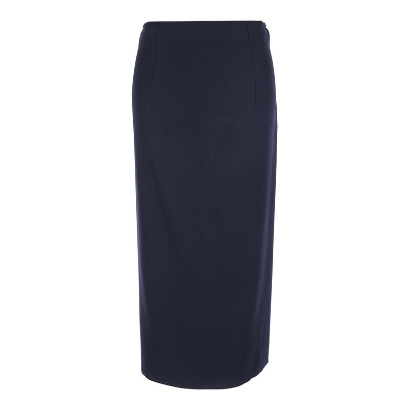 Blue Skirt with Rear Single Slit and Rear Zip Closure in Fabric Woman