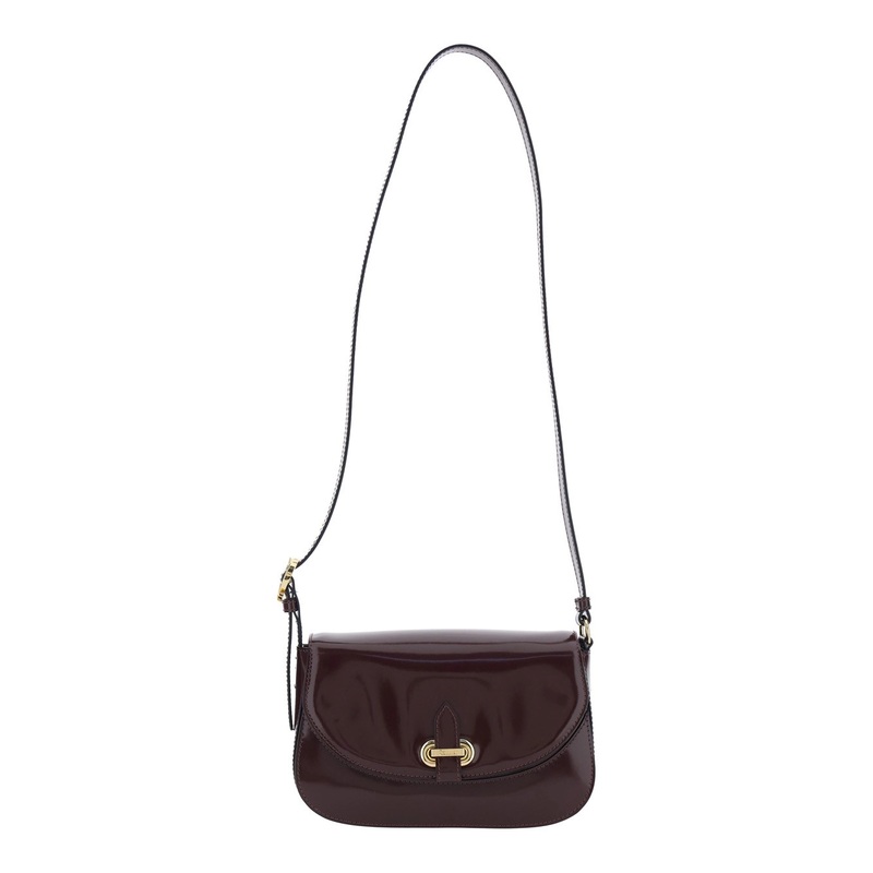 Bordeaux Crossbody Bag with Adjustable Shoulder Strap and Plaque on the Front in Leather Woman