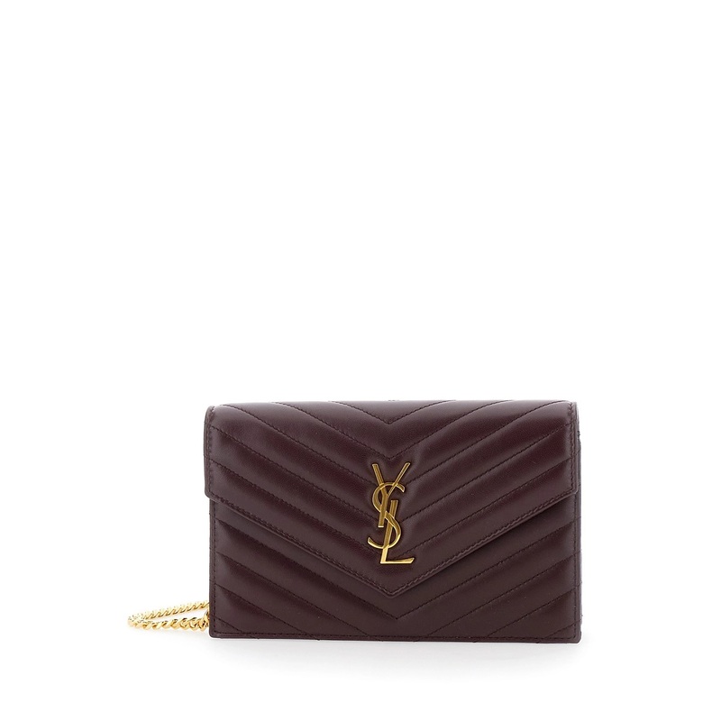 Bordeaux Mini Bag with Cassandre Plaque on the Front and Chain-Link Shoulder Strap in Quilted Leather Woman