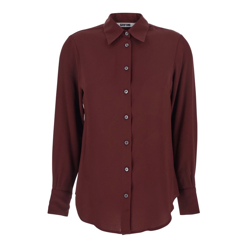 Bordeaux Shirt with Classic Collar and Buttoned Cuffs in Cotton Blend Woman