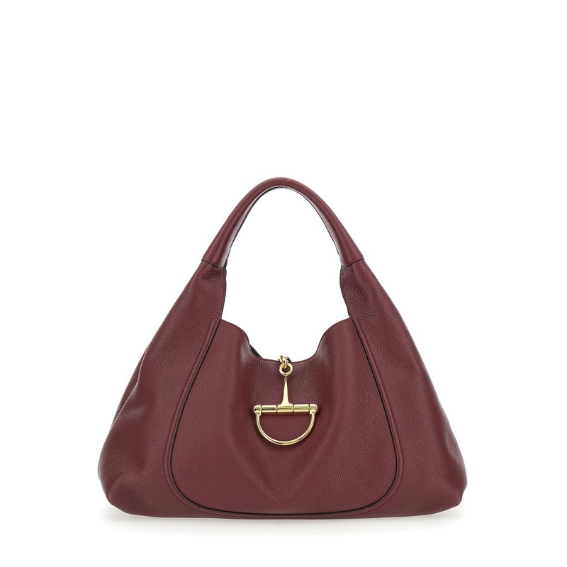 Bordeaux Shoulder Bag with Horsebit Closure in Grained Leather Woman