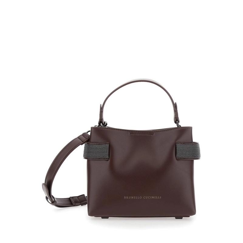 Bordeaux Shoulder Bag with Logo Lettering and Monil Details in Leather Woman