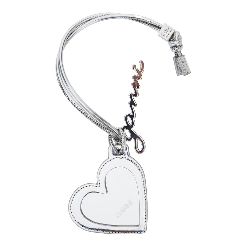 ‘Bou Heart’ Metallic Mirror with Logo Lettering Pendant and Heart Charm in Metal Woman