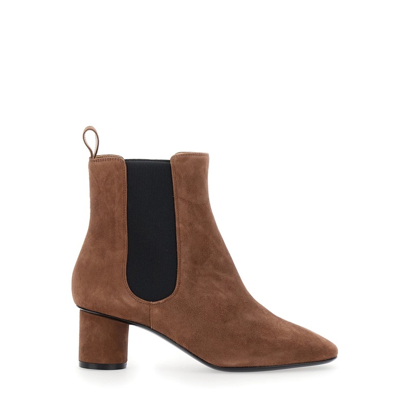 Brown Ankle Boots with Elastic Side Panel in Suede Woman