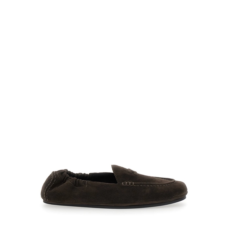 Brown Loafers with Elasticated Back and Triomphe Logo on the Front in Suede Woman