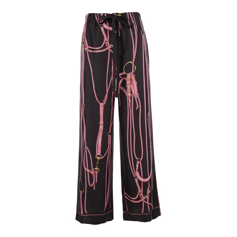 Brown Trouserswith All-Over Print in Silk Woman