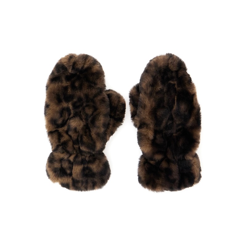 ‘Coco’ Brown Gloves with Leopard Motif in Ecofur Woman