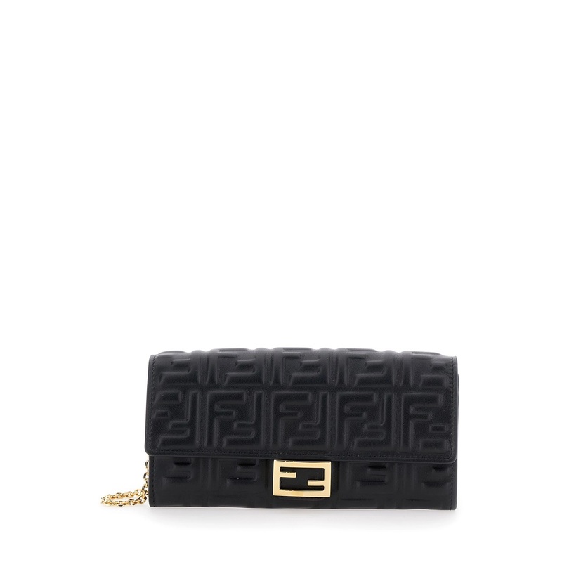 Continental Black Mini Bag with All-Over FF Pattern in Embossed Leather Woman