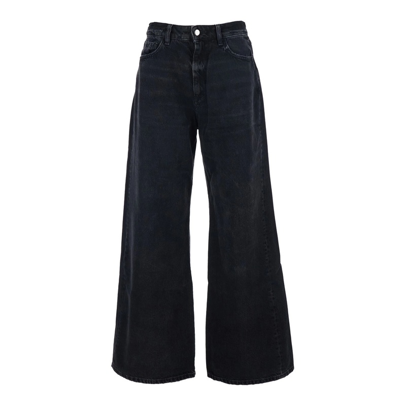‘Debby’ Black Jeans with Wide Leg and Logo Patch on the Rear in Denim Woman