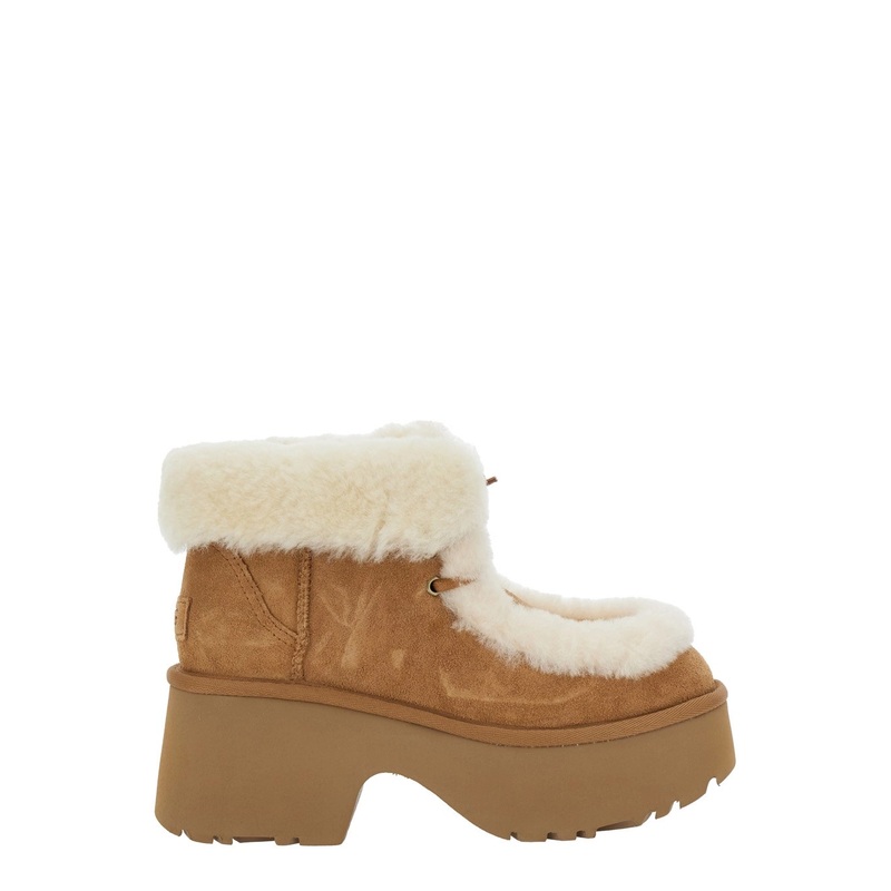 ‘Esmee’ Beige Ankle Boots with Fur Detailing and Platform in Suede Woman