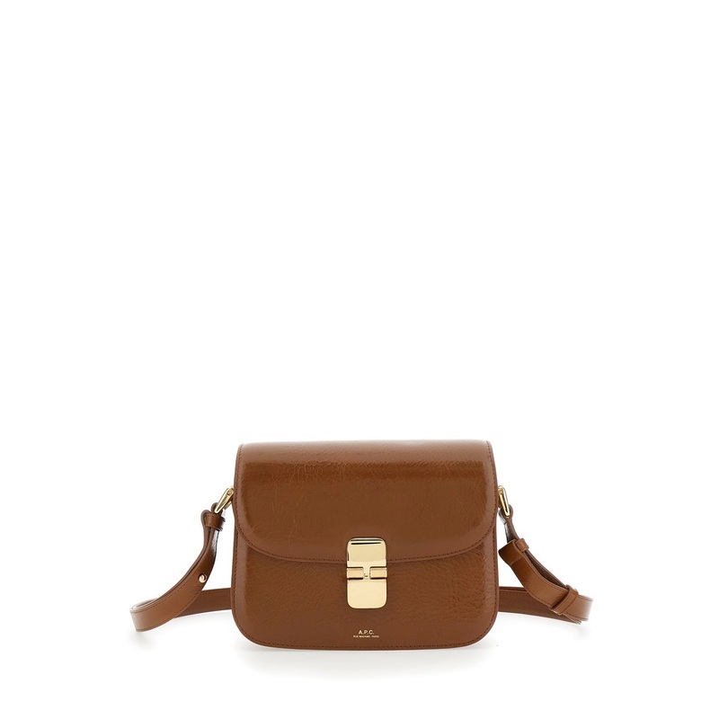 ‘Grance’ Brown Small Crossbody Bag wirh Embossed Logo Lettering on the Front and Adjustable Shoulder Strap in Hammered Leather Woman