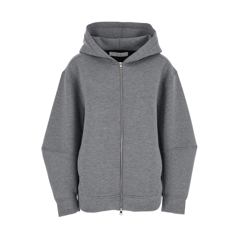 Grey Hoodie with Dropped Shoulder in Cotton Blend Woman