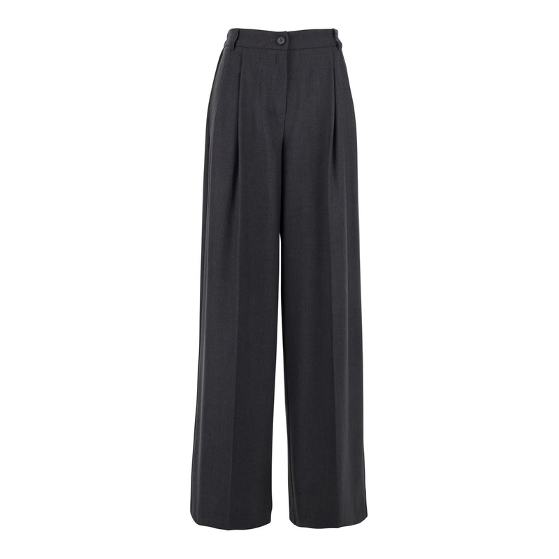 Grey Palazzo Pants with Logo Plaque on the Rear and Pences in Viscose Blend Stretch Woman