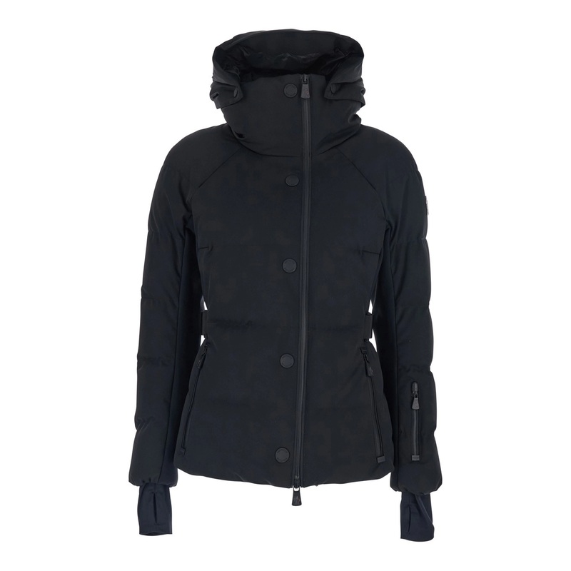 ‘Guyane’ Black Down Jacket with Hood and Logo Patch on the Sleeve in Tech Fabric Woman