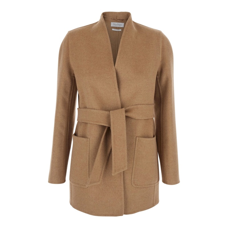 ‘Harold’ Beige Coat with Front Belt Closure in Wool Woman