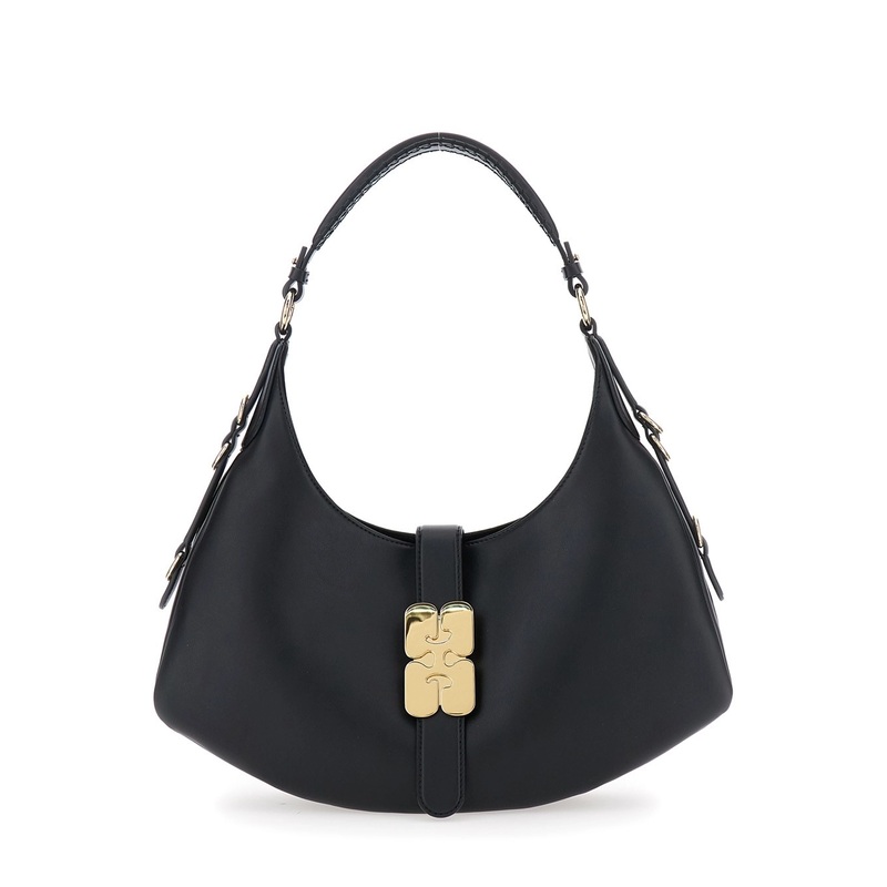 ‘Kat Small’ Black Shoulder Bag with Adjustable Handle and Logo Plaque on the Front in Leather Woman