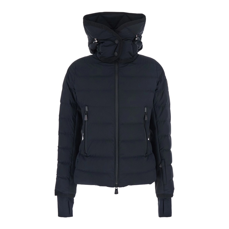 ‘Lamoura’ Black Down Jacket with Fixed Hood and Logo Patch on the Sleeve in Tech Fabric Woman