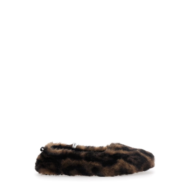 ‘Magda’ Brown Ballerinas with Fur Design and Animal Print in Tech Fabric