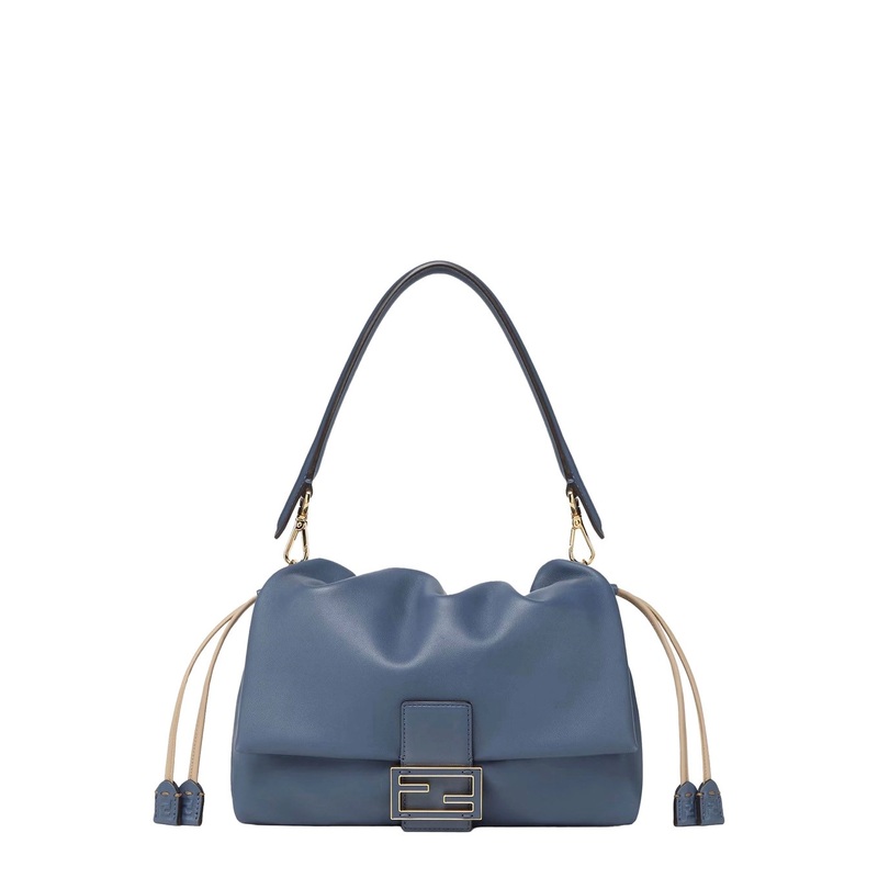 ‘Mamma Baguette Medium’ Blue Shoulder Bag with FF Closure on the Front in Leather Woman