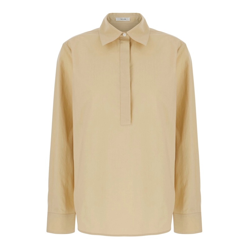 ‘Margan’ Beige Shirt with Classic Collar and Front Button Closure in Cotton Woman